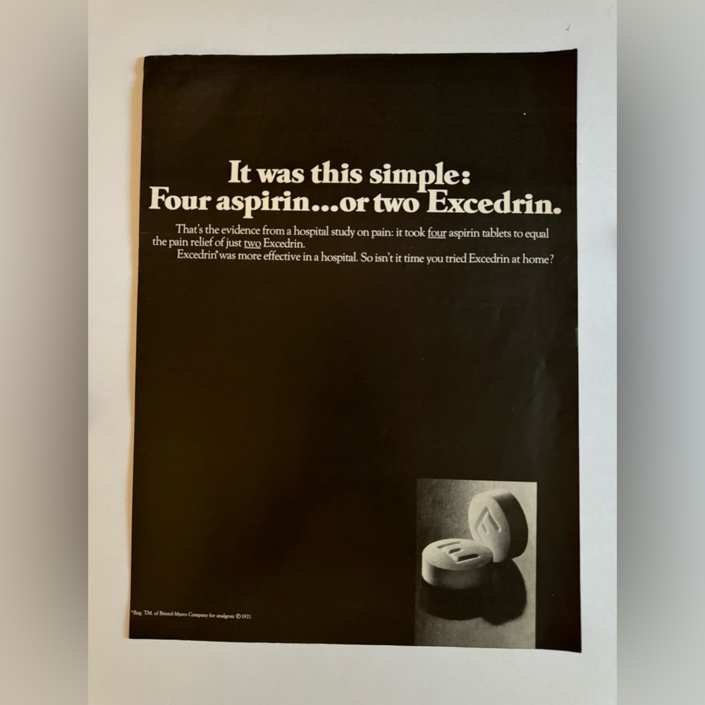 5/$20 Excedrin Vintage advertisement 1971
